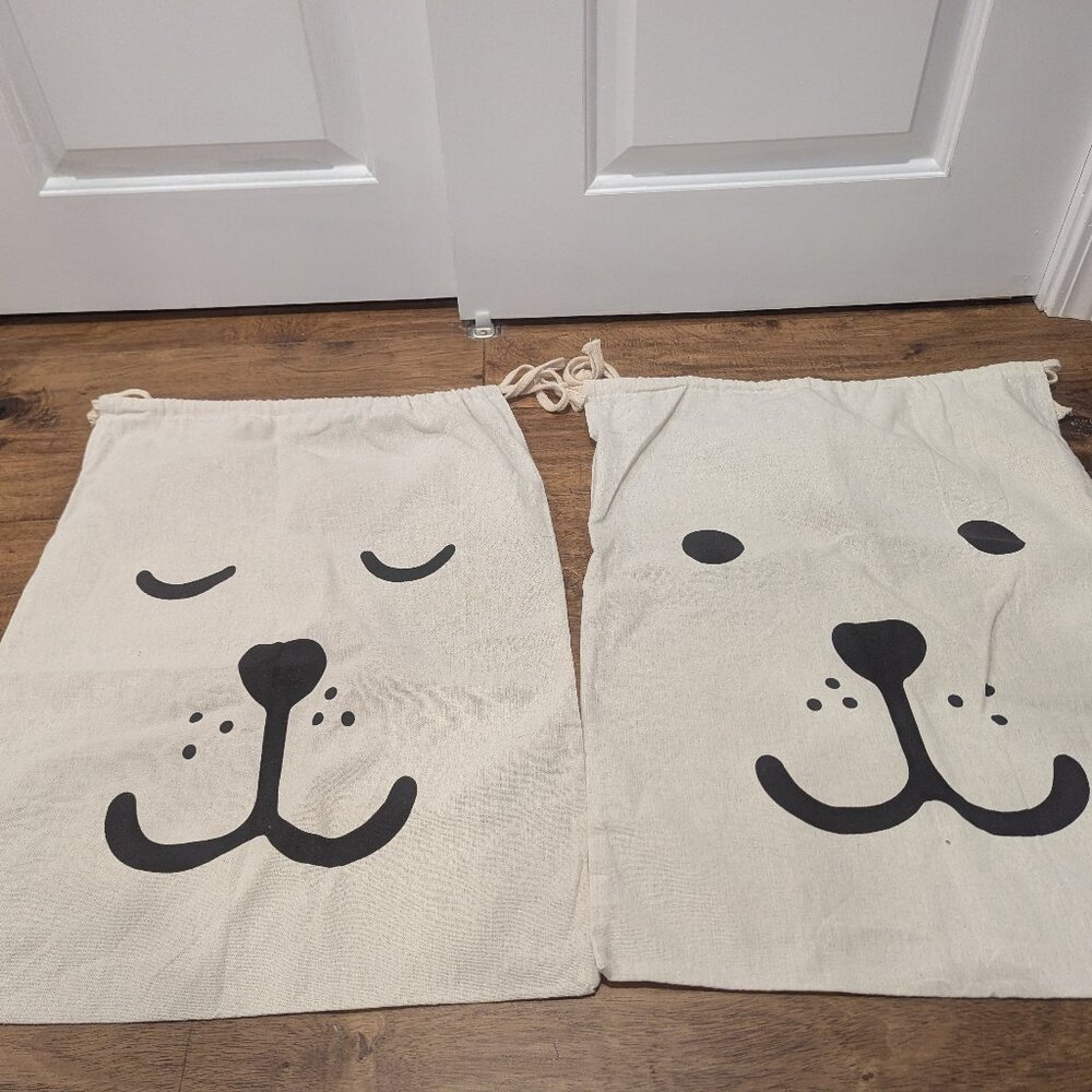 2 dog face laundry bags, 18"x23"